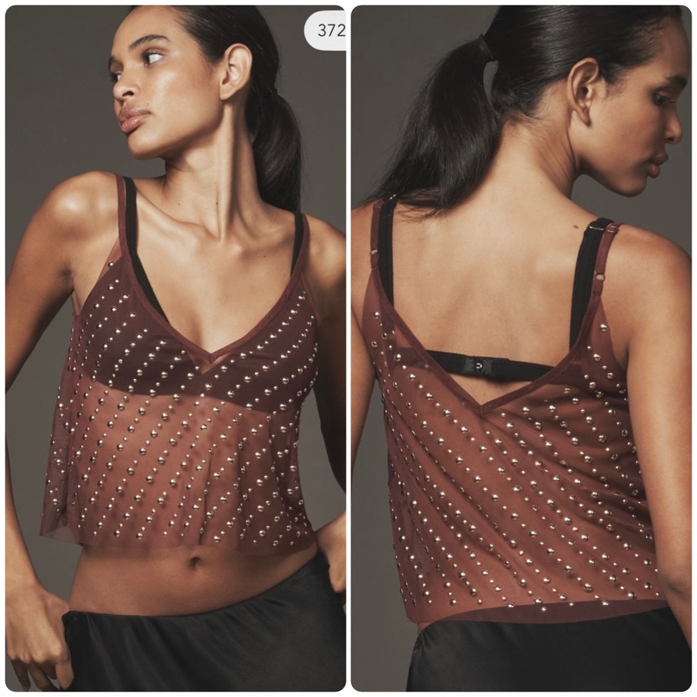 BY ANTHRO 🎙️ Anthropologie Studded Sheer Mesh Tank - Rust Silver - Size M/L